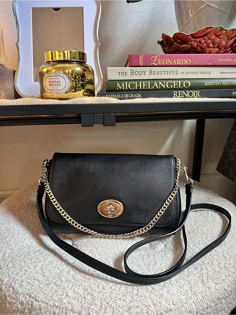 Coach Turnlock 2 Way Crossbody Chain Shoulder Bag Black